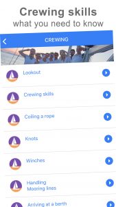 Start Sailing: crewing skills, lookout, knots, winches, mooring, lookout. SafeSkipper Boating Apps.